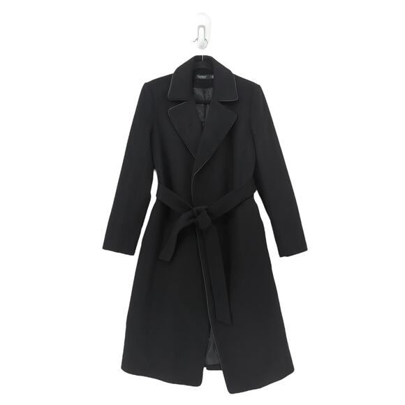 Lauren Ralph Lauren Women 6 Faux Leather Piping Wrap Wool Blend Coat Black 25077